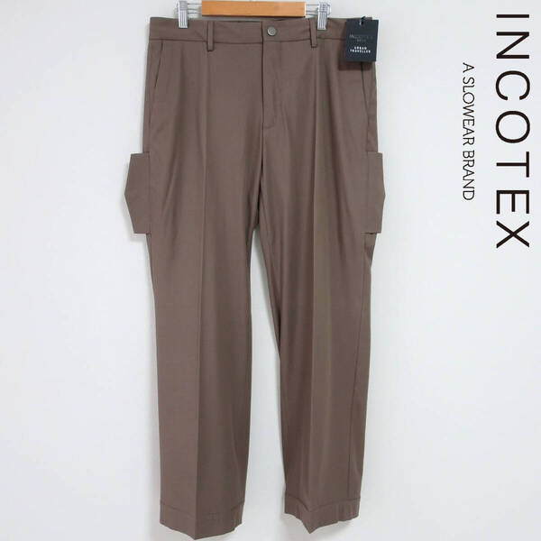 新品 未使用 INCOTEX インコテックス ストレッチ カーゴパンツ スラックス チノパン クロップドパンツ カーキ ブラウン メンズ 50 XL 2L