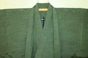 . water 2988ps.@ silk .. weave Hachioji woven thing . horse silk crepe pongee man kimono feather woven .69 height 136К powdered green tea color beautiful goods 