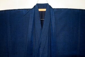壱日3217 本絹越後結城紬男着物羽織 裄72丈148К藍瑠璃糸味シボ 現代サイズ