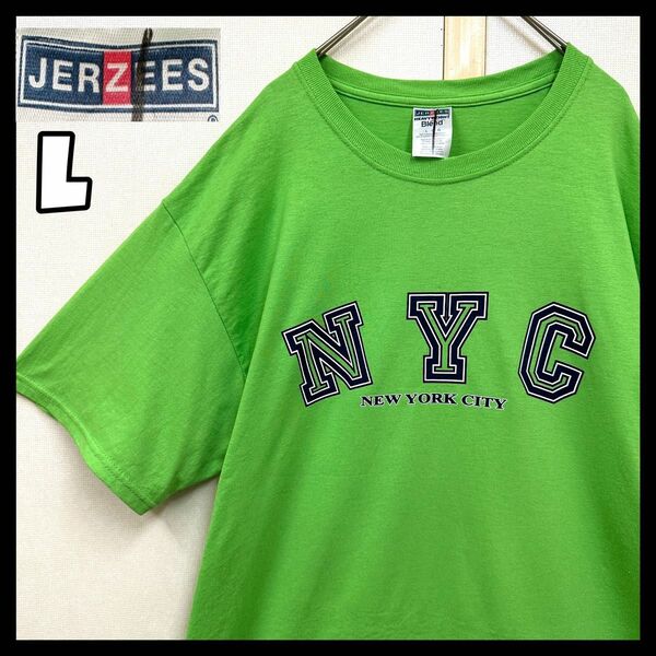 00s ジャージーズ NYC Tシャツ jerzees tシャツ L 派手色 ニューヨークシティー 海外古着 半袖Tシャツ 