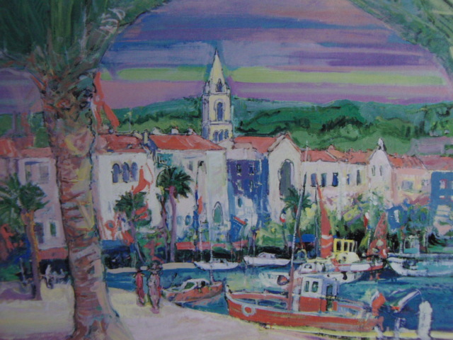 Dr Ohmae, Port du début du printemps sur la Côte d'Azur (sud de la France), Une collection de peintures rares, En bonne condition, Nouveau cadre de haute qualité inclus, livraison gratuite, soma, Peinture, Peinture à l'huile, Nature, Peinture de paysage