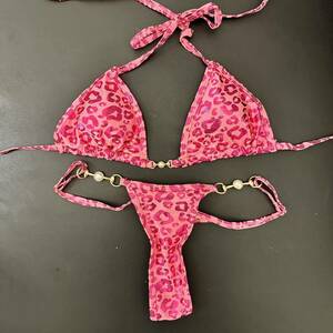  жемчуг очарование имеется топ на бретелях бикини верх и низ в комплекте женский купальный костюм леопардовая расцветка hot розовый 