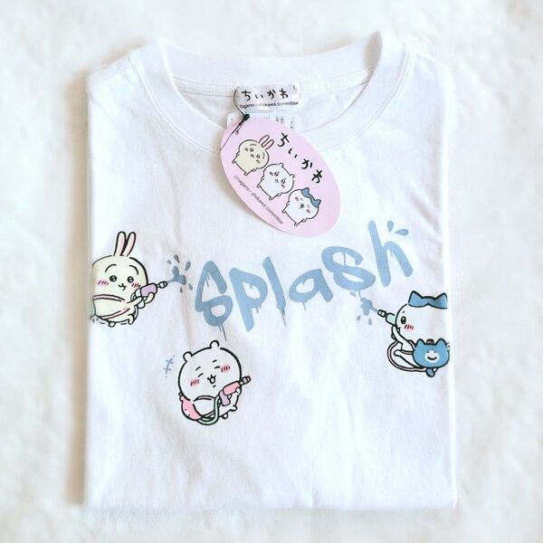 ちいかわ アベイル Tシャツ(新品未使用)splash 水鉄砲 ハチワレ うさぎ 大人 L 白 ホワイト 夏 半袖 ナガノ