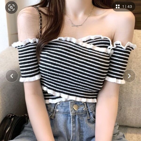 オフショルダートップス 黒 白 ボーダー ニット セクシー エロかわ リゾート emoda GYDA EVRIS SLY エピヌ