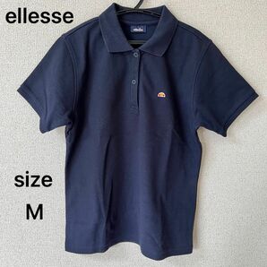 美品☆ellesse エレッセ ポロシャツ 半袖 ネイビー ワンポイント 無地