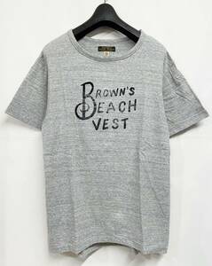 サイズ38◆BROWN'S BEACH JACKET ブラウンズビーチジャケット フェルトプリント 半袖Tシャツ グレー フルカウント 日本製