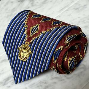 [ не использовался ] 699 иен ~ VERSACE галстук полоса многоцветный mete.-sa голубой красный оттенок золота (R1)