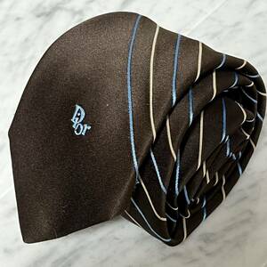 699 jpy ~ Christian Dior necktie Brown one Point Dior Logo stripe (GREEN B1)