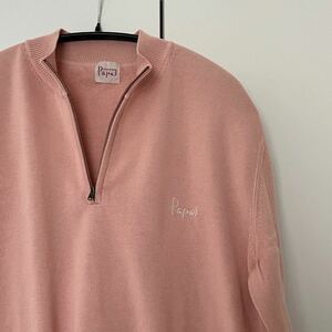  beautiful goods spring summer model!Papas Papas thin knitted sweater long sleeve shirt half Zip 48M pink series Logo embroidery Logo tag attaching 