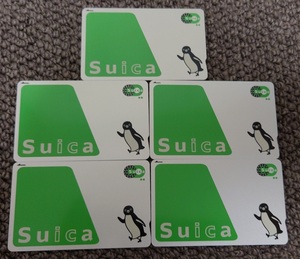 JR East Japan less chronicle name Suica unused remainder amount 1500 jpy penguin watermelon. 5 pieces set 