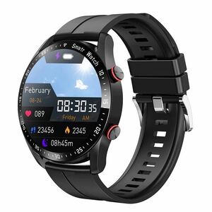 [1 jpy ] smart watch black black silicon belt Bluetooth ECG PPG men's lady's sport calorie waterproof health control 