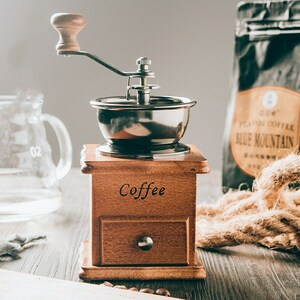 手挽きコーヒーミル コーヒー機 天然木製 粉粗さ調節可