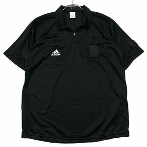 良品 00's adidas/アディダス サッカー レフェリーシャツ メンズO ブラック 05年製 ジップアップポロシャツ