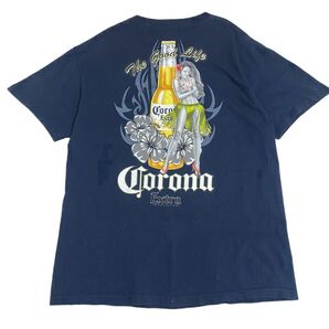 '04 Corona Extra バックプリントtシャツ ネイビー Lサイズ