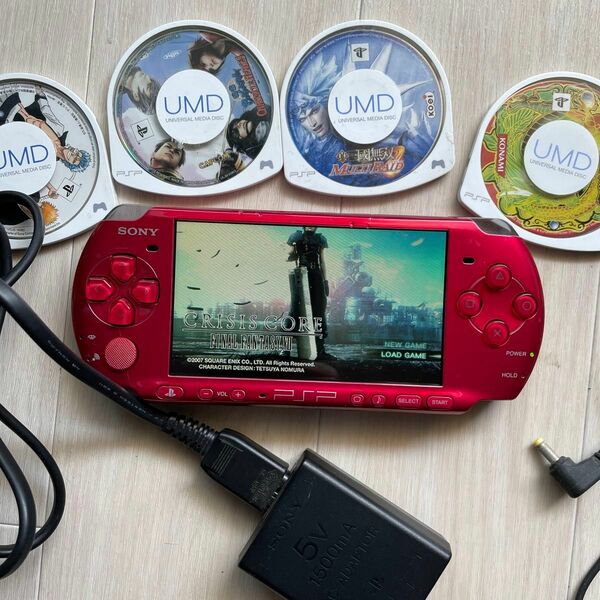 PSP3000本体充電アダプターバッテリーパックメモリースティックソフト付 プレイステーションポータブル レッド赤 SONY