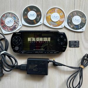 動作品 PSP3000本体充電アダプターバッテリーパックメモリースティックソフト付 ブラック プレイステーションポータブル黒
