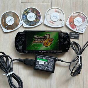 動作品PSP3000本体充電アダプターバッテリーパックメモリースティックソフト付ブラック黒 プレイステーションポータブル