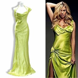  beautiful goods * super-rare * domestic regular goods Christian Dior Christian Dior Galliano Galliano silk slit long dress light green 