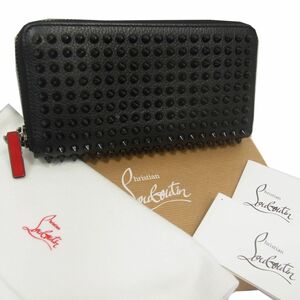 美品 参考定価15万◇Christian Louboutin 1165044 CM53 パネトーネ スパイクスタッズ ラウンドジップ長財布 ブラック 保存袋 箱付き