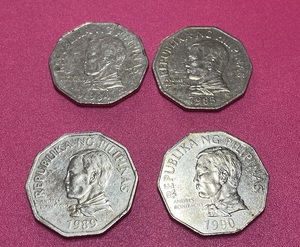 フィリピン　コイン　古銭セット　２ペソ×４枚　１ペソ×３枚　センティモ×６枚　合計１３枚