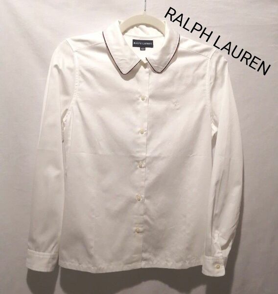 RALPH LAUREN ラルフローレン チェックパイピング ホワイト 長袖 シャツ 白 コットン ブラウス 160