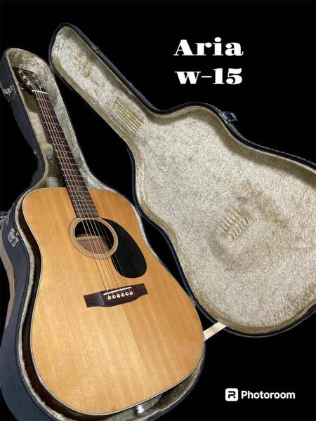 Aria w-15　アコースティックギター、音を聴いて下さい♪試奏動画あります♪ハードケース付！マーチン、ギブソン、Yamaha、Headway