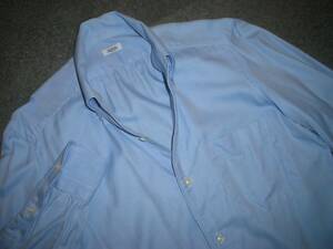 52,000円 BARBA 超高級 美品 ワンピースカラーイタリアンカラー ボタンダウンシャツ　長袖シャツ 38 Mサイズ相当 バルバ　水色シャツ
