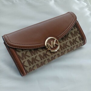 MICHAEL KORS マイケルコース 総柄 長財布 ウォレット ブラウン 財布 ゴールド バックル キャンバス 布 レディース財布 BRW