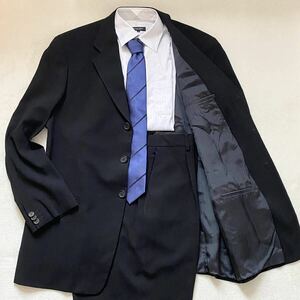 240519-01　ARMANI COLLEZIONI　アルマーニコレツォーニ　スーツセット　XL相当　大きいサイズ　しつけ糸　ブラック　黒