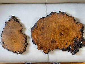 花台　一枚板 天然木 瘤杢 花梨 盆栽台 敷板 大小2枚セット