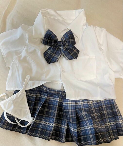 学生服 制服 夏物 白 女子 リボン チェックスカート スカート セーラー服