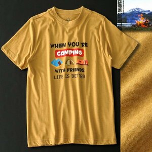 新品 キャンピングコンフォートライフ 春夏 テント プリント Tシャツ L 黄土【PW9M-T102_YE】 CAMPING COMFORT LIFE 半袖