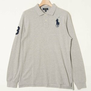 POLO RALPH LAUREN ポロ ラルフ ローレン コットン100％ 長袖 ポロシャツ グレー 灰色 XL メンズ 紳士 男性 カジュアル 古着 ビッグポニー