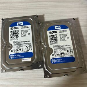 二枚セット：Y13/14:（動作保証/使用0時間/フォーマット済み） WDC SATA 3.5インチHDD SATA 500GB WD5000AAKX