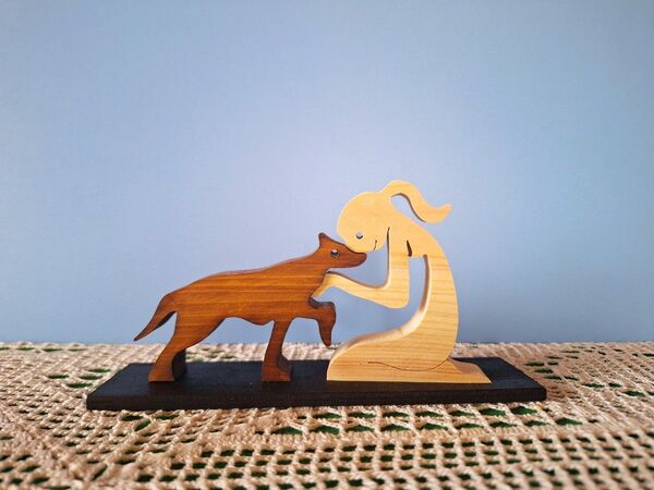 木工アート Woman&Dog