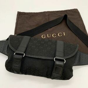 1 иен прекрасный товар GUCCI Gucci сумка "body" поясная сумка сумка на плечо ремень GG парусина кожа чёрный черный мужской серебряный металлические принадлежности 