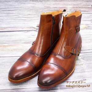  regular price 10 ten thousand short boots top class engineer boots Martin boots cow leather business shoes worker handmade original leather boots Brown 24.5cm