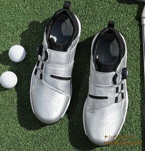 ..* туфли для гольфа высокое качество dial тип мужской спортивная обувь широкий спорт обувь джентльмен спортивные туфли Fit чувство . скользить выдерживающий . водоотталкивающий серебряный 25.0cm