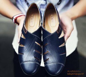  новый товар сандалии натуральная кожа Loafer туфли без застежки мужской кожа обувь джентльмен обувь обувь для вождения "дышит" сетка бизнес темно-синий 27.5cm