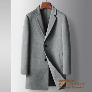 定価16万*最高級 ウールコート メンズコート紳士 ロングコート ビジネスコート 厚手 カシミヤコート チェスターコート アウター グレー XL