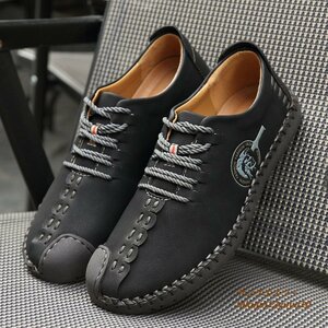  обувь для вождения новое поступление * мужской Loafer Vintage туфли без застежки высококлассный микроволокно кожа casual черный 27.5cm