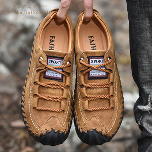  trekking shoes leather shoes walking new goods men's shoes sneakers outdoor Loafer slip-on shoes Brown 27.5cm