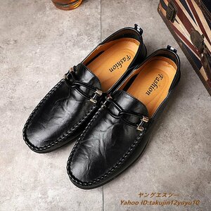 limitation sale * men's cow leather Loafer slip-on shoes original leather shoes light weight driving shoes gentleman shoes business shoes black 24.0cm
