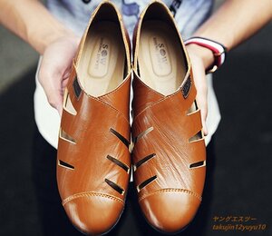  новый товар сандалии натуральная кожа Loafer туфли без застежки мужской кожа обувь джентльмен обувь обувь для вождения "дышит" сетка бизнес Brown 27.5cm