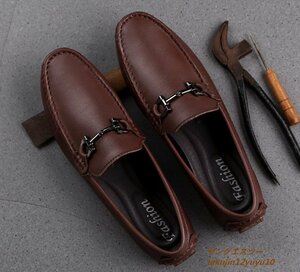  slip-on shoes new goods Loafer cow leather men's driving shoes England manner leather shoes large size equipped three сolor selection Brown 24.0cm
