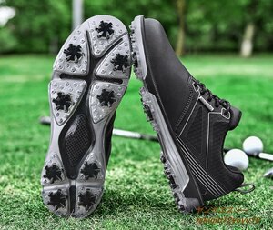 高級 ゴルフシューズ 4E 運動靴 メンズ ソフトスパイク 強いグリップ新品 軽量 フィット感 スポーツシューズ弾力性 防水防滑耐磨 黒 26.5cm