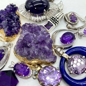 ■アメシストペンダントトップ 14点おまとめ■j約60g アメジスト amethyst 紫水晶 pendant accessory jewelry ジュエリー silver CE0