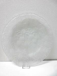 美品■すりガラス ガラス皿 大皿 盛皿 花柄 管理1906 L-1