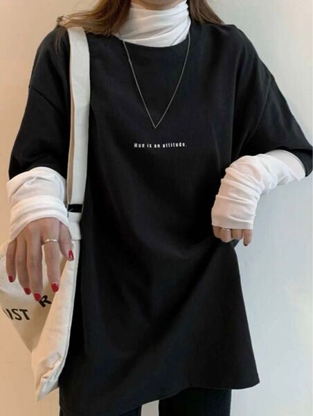 Tシャツ 黒 韓国 Honeyspot スローガングラフィック ドロップショルダー