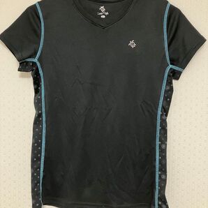 スポーツウェア フィットネスウェア 半袖 Vネック レディース Mサイズ ブラック 黒